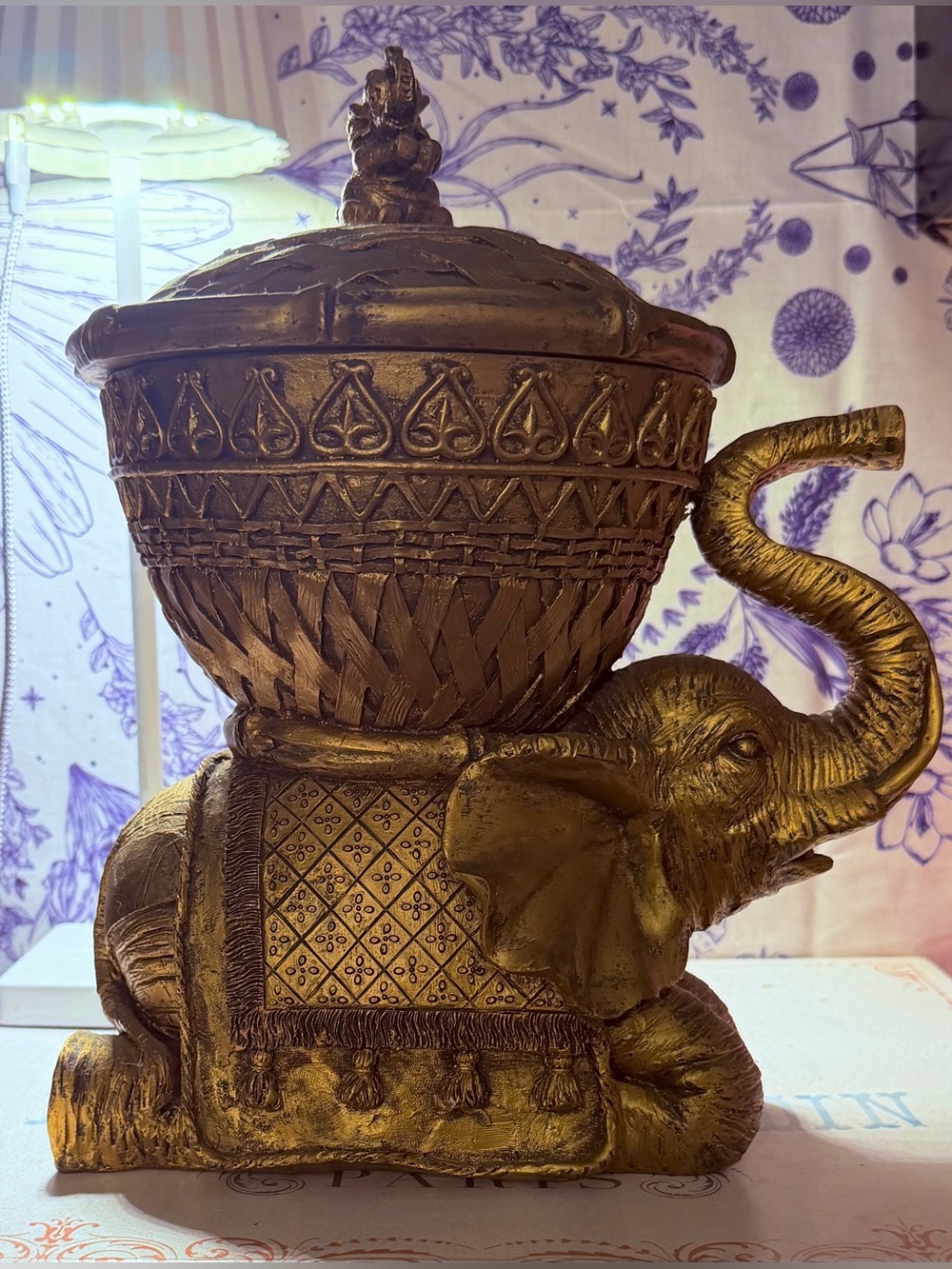 Decorative Gold Elephant Storage Jar - Home Art